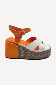 Кожени сандали с платформа ART-2918-оранжев-бял