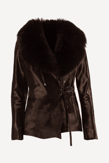 Палто от пони и яка от лисица DMD-1509/1-кафяв