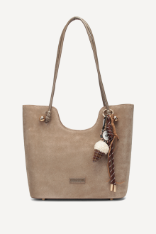 Чанта от естествен велур и еко кожа KB-7459-бежов