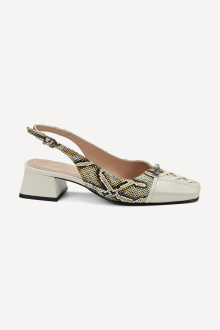 Кожени сандали на нисък ток с принт MGZ-379-1058-бежов-жълт