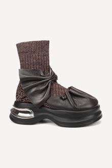 Боти от естествена кожа и текстил MGZ-90-10415-кафяв