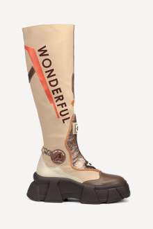 Кожени ботуши с принт MGZ-90-10471-бежов