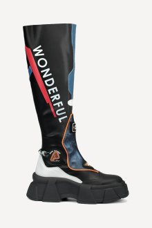 Кожени ботуши с принт MGZ-90-10471-черен