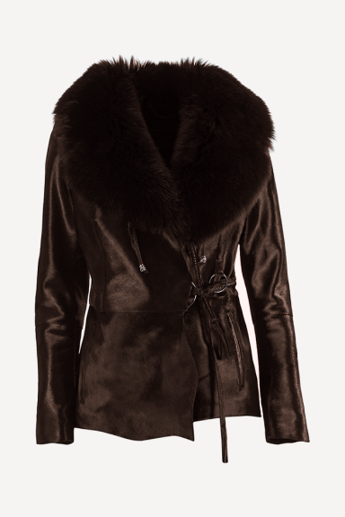 Палто от пони и яка от лисица DMD-1509/1-кафяв