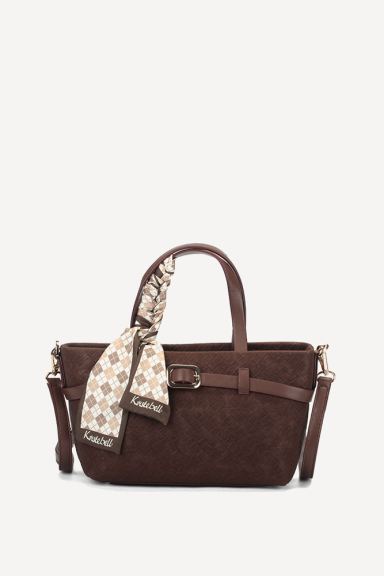 Чанта от естествен набук и еко кожа KB-7456/1-кафяв