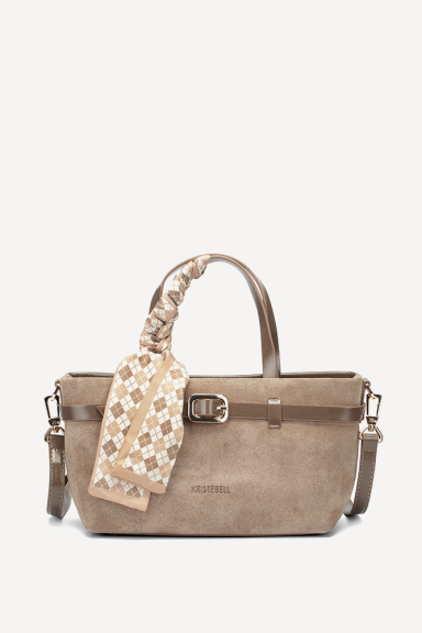 Чанта от естествен велур и еко кожа KB-7456-бежов