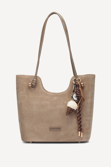 Чанта от естествен велур и еко кожа KB-7459-бежов