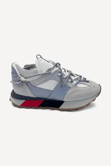 Спортни обувки от кожа и велур NSR-9364-бял-сив