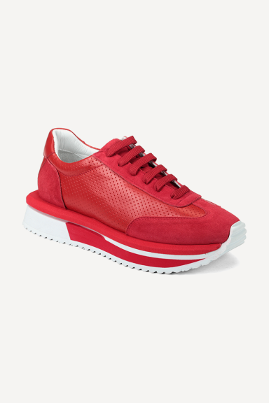 Women's leather and suede sports shoes VSL-2283-red