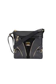 Shoulder bag made of leather and eco leather in black CV-111-88