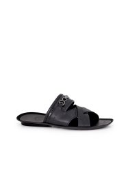  Male slippers made of leather in black MLR-195