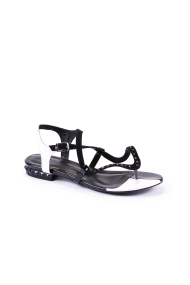  Ladies sandals made of suede with black patent leather in black with white colour СР-2360