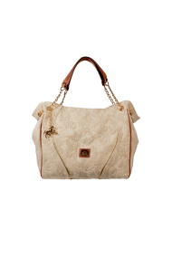 Handbag made of textile and leather 12L-CV-50504 light beige 