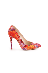Ladies leather shoes orange with flowers Т1-293-01-6