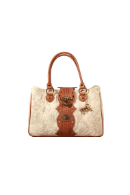 Handbag made of textile and leather 12L-CV-50404 light beige