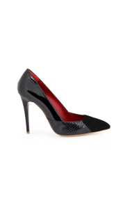 Дамски елегантни обувки от естествен лак и велур H1 14-90