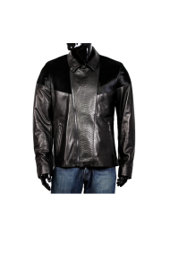 Male leather jacket in black - python print CR-9019