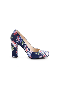 Ladies shoes natural blue leather with flowers Т1-290-02
