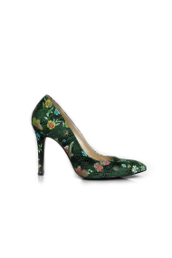  Ladies shoes leather green with flowers  T1-293-01-6