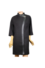 Ladies coat cashmere and leather in black DB-209