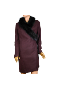 Дамско палто от кашмир с яка от лисица в цвят бургунди DB-239