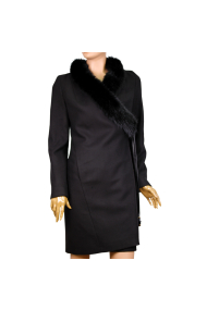 Дамско палто от кашмир с яка от лисица в черен цвят DB-239