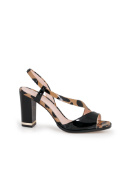  Ladies sandals made of natural patent leather in black and leopard print NL-018-34-8