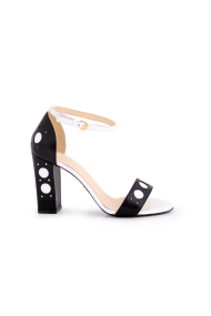  Ladies sandals made of leather with high heels in black and white T1-287-44-1