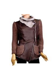 Ladies leather coat in brown MF-1282