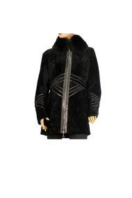 Ladies leather coat astragan black color PM-98301