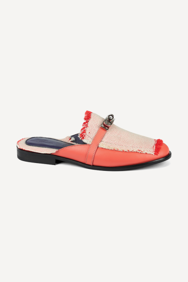 Ladies leather and textile slippers ADL-9152-24