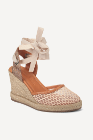 Кожени еспадрили с мрежа на платформа ART-3348-бежов