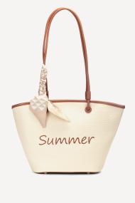 Чанта от еко кожа и текстил КВ-27020-светло-бежов