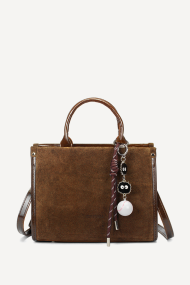 Чанта от eстествен велур и еко кожа KB-7458-св-кафяв