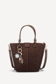 Чанта от естествен набук и еко кожа KB-7465-кафяв